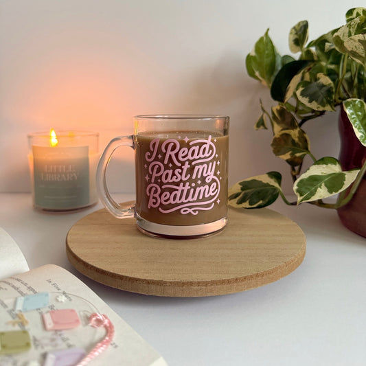 Read Past my Bedtime Bookish Glass Mug – Aesthetic Clear Mug for Coffee & Book Lovers