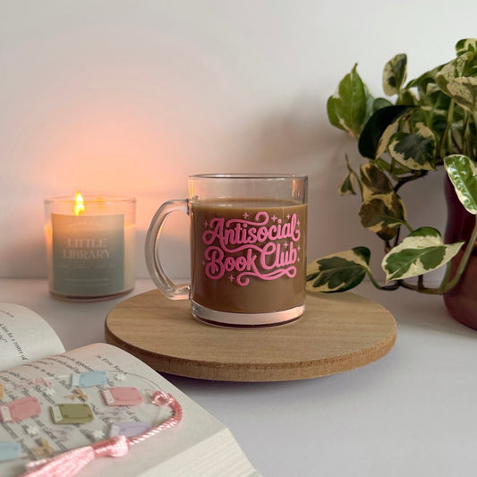 Antisocial Book Club Bookish Glass Mug – Aesthetic Clear Mug for Coffee & Book Lovers