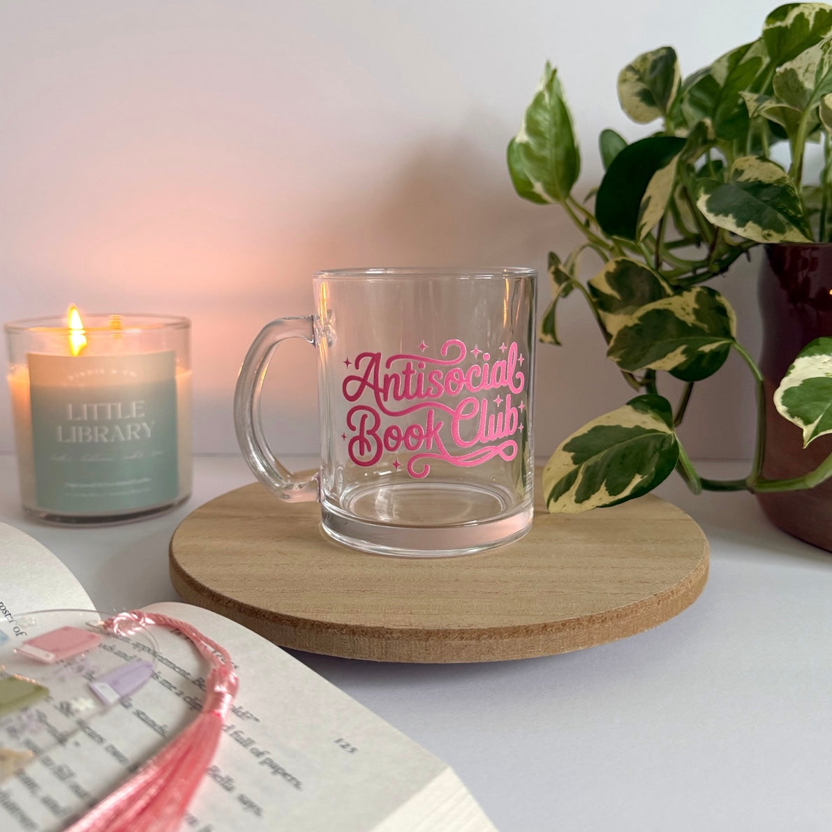 Antisocial Book Club Bookish Glass Mug – Aesthetic Clear Mug for Coffee & Book Lovers