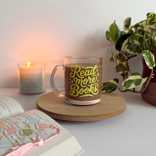Read More Books Bookish Glass Mug – Aesthetic Clear Mug for Coffee & Book Lovers