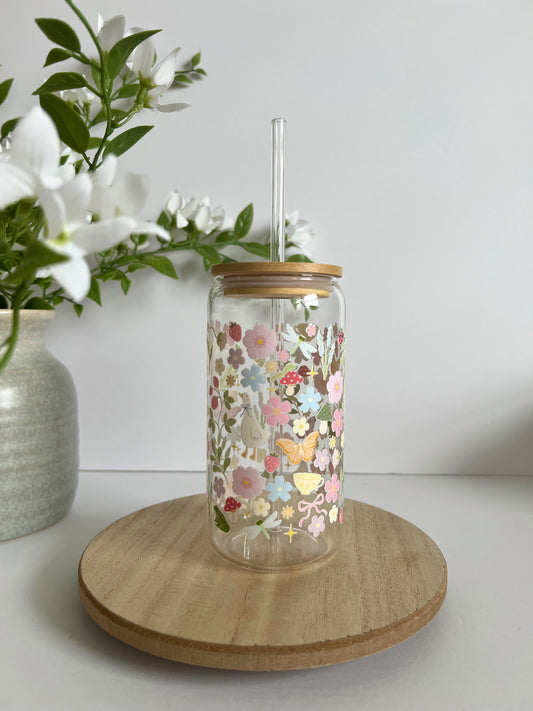 Cottage Core Garden Iced Coffee Glass