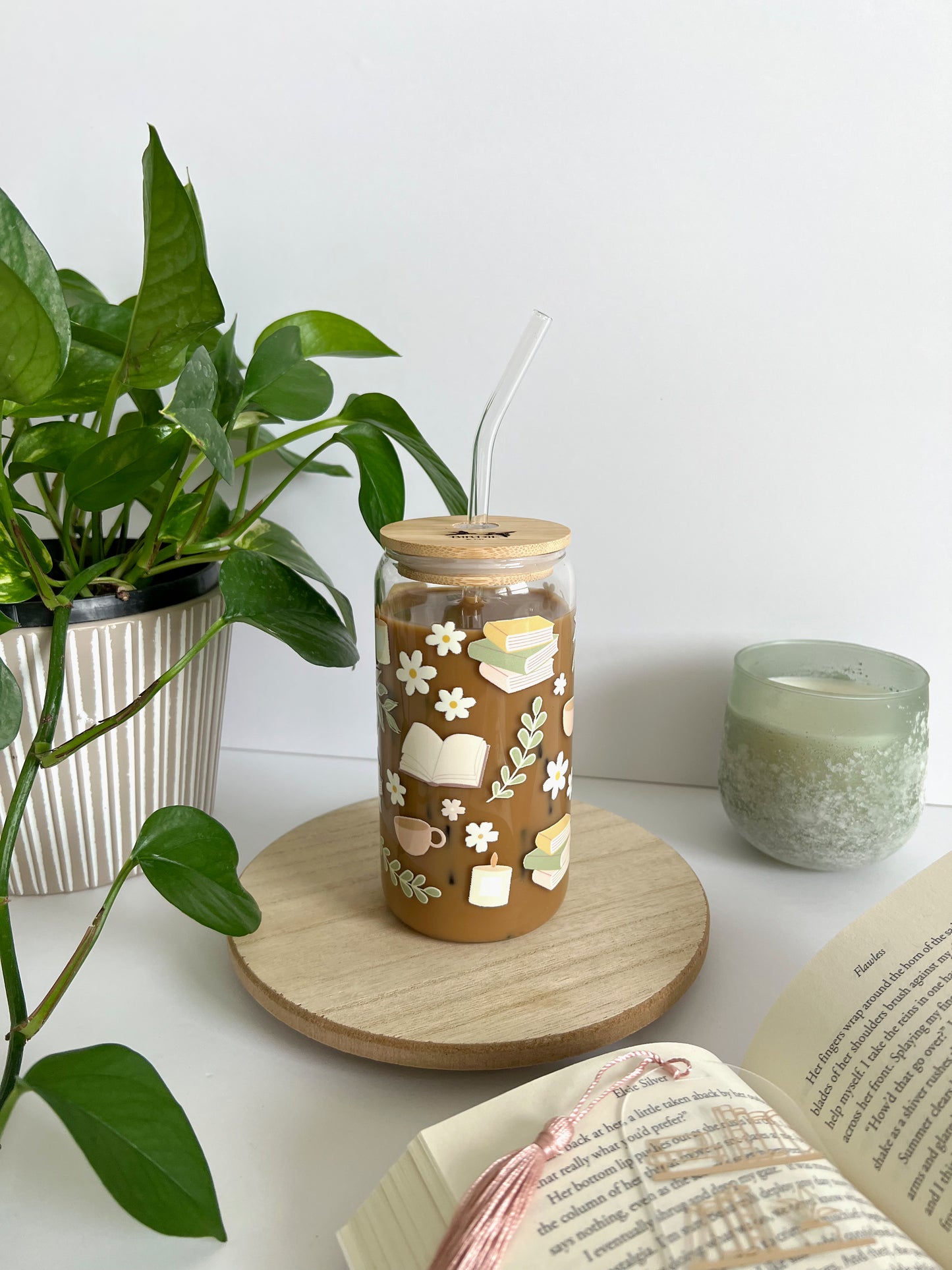 Coffee & Books Iced Coffee Glass