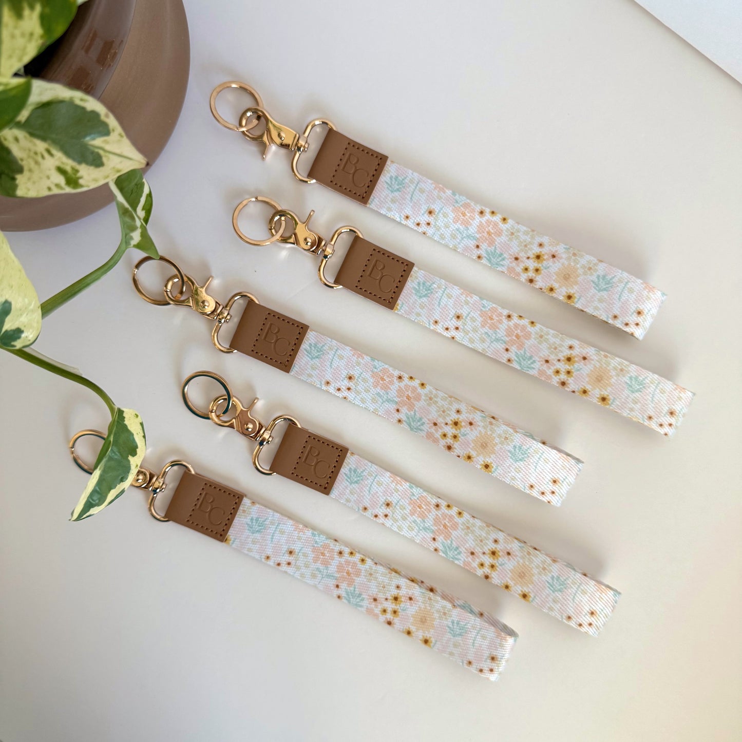 Neutral Spring Floral Wristlet Keychain