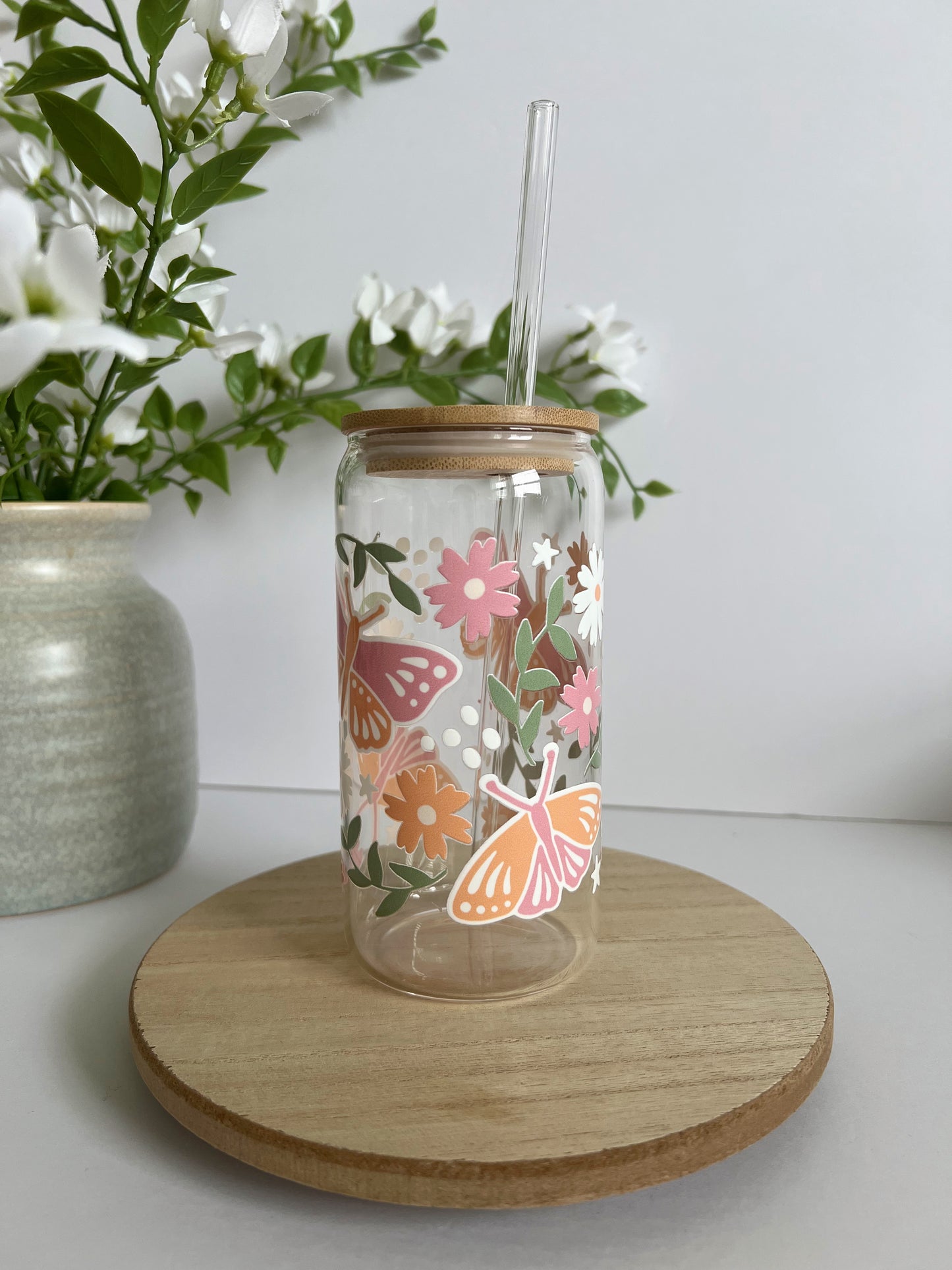 Spring Butterfly Iced Coffee Glass