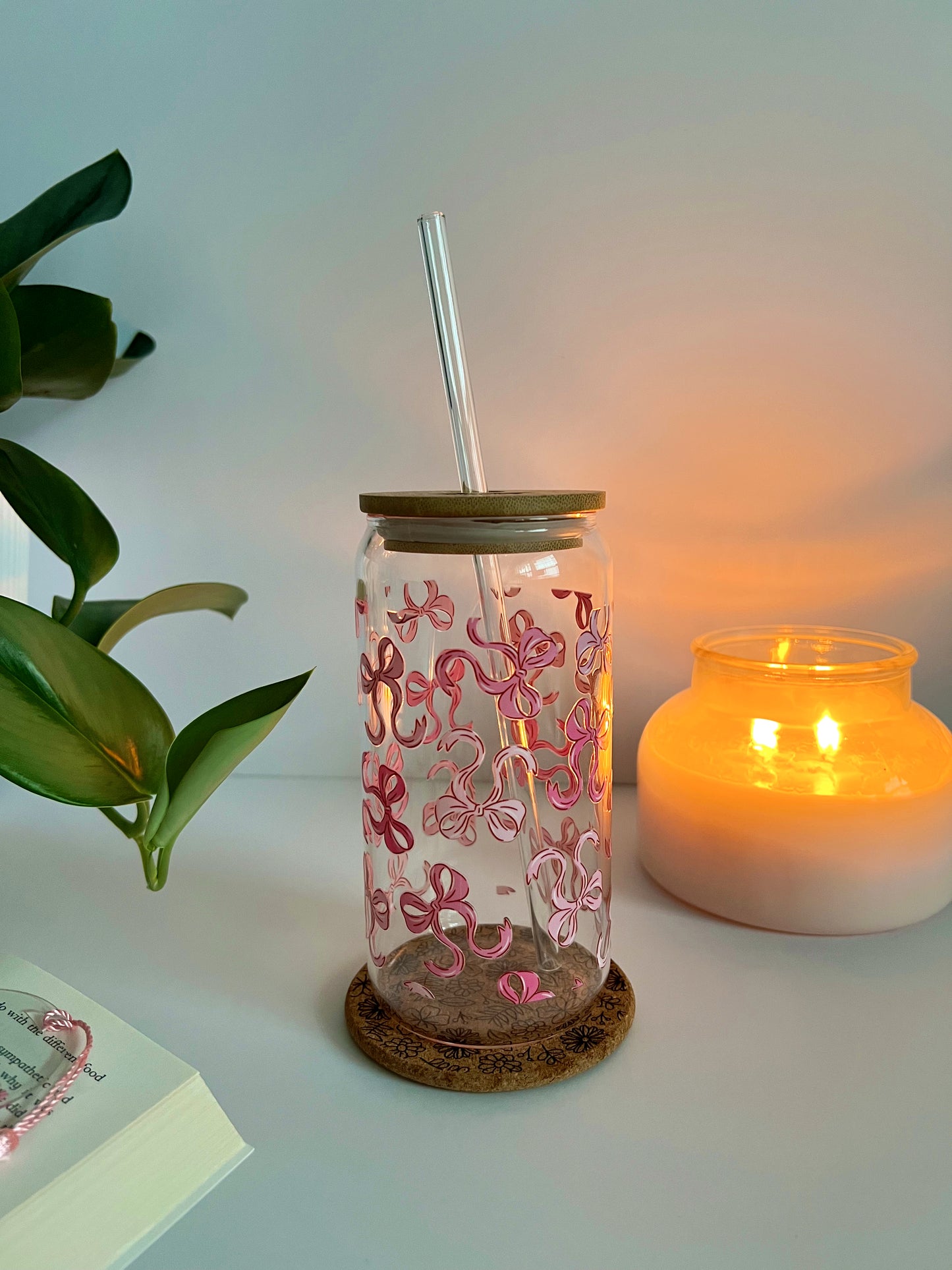 Pink Bow Iced Coffee Glass