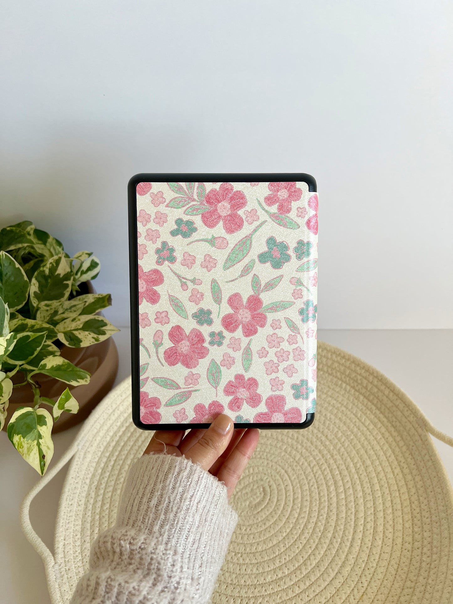 Pink and Green Floral Kindle Case