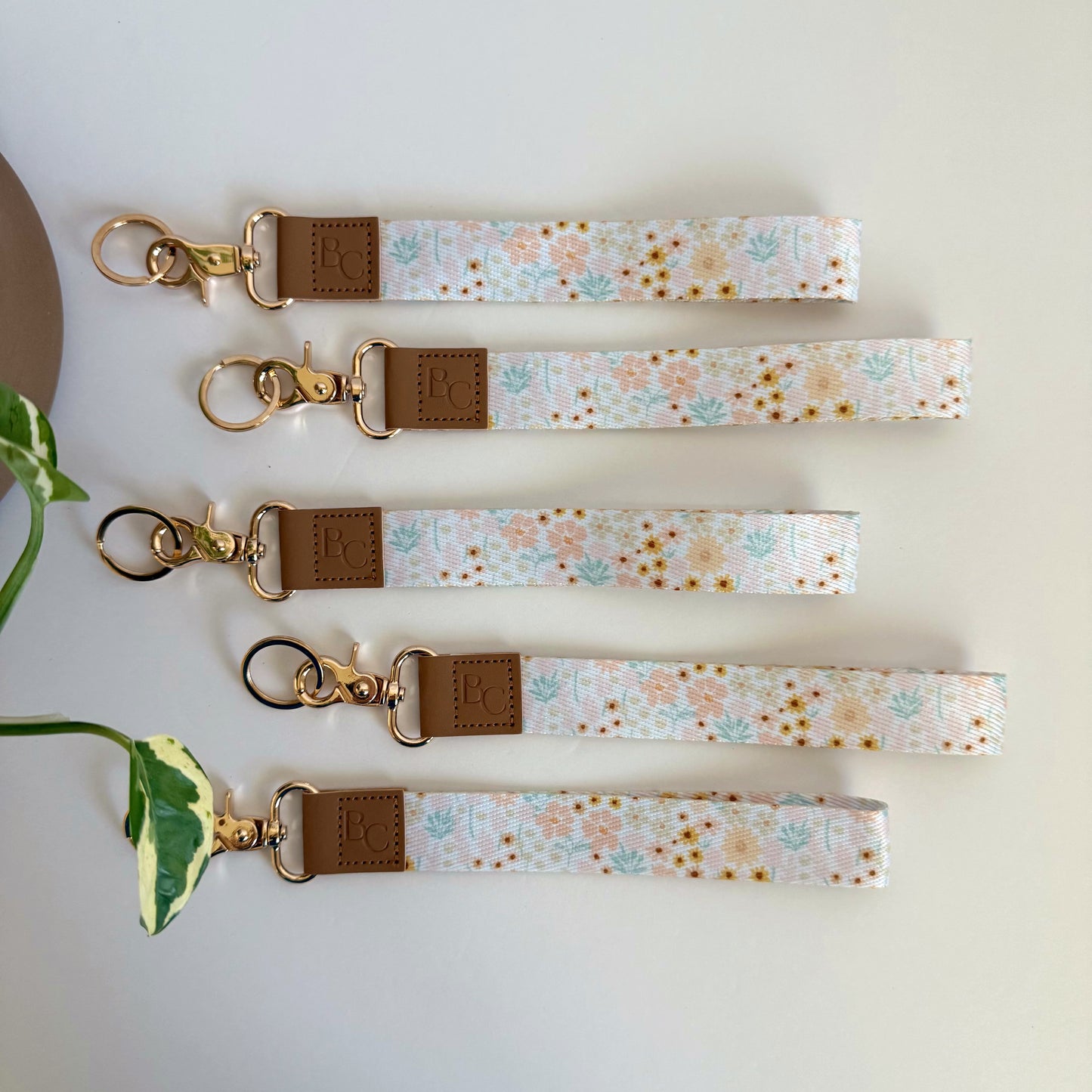 Neutral Spring Floral Wristlet Keychain