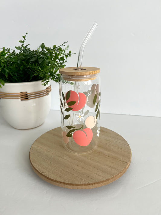 Peach and Flower Iced Coffee Glass
