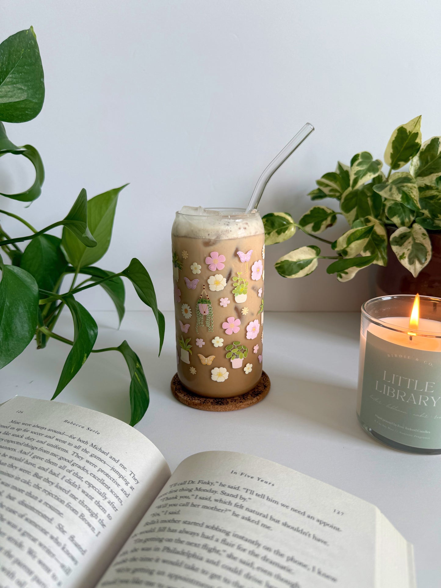 Plant and Flower Iced Coffee Glass