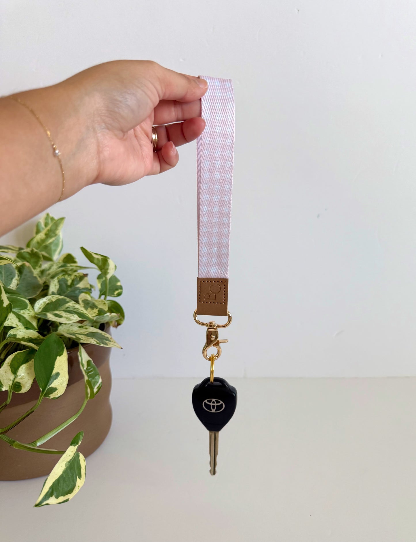Pink Gingham Wristlet Keychain