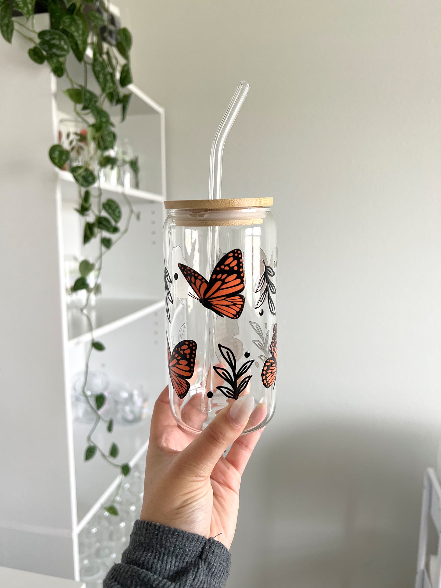 Monarch Butterfly Iced Coffee Glass