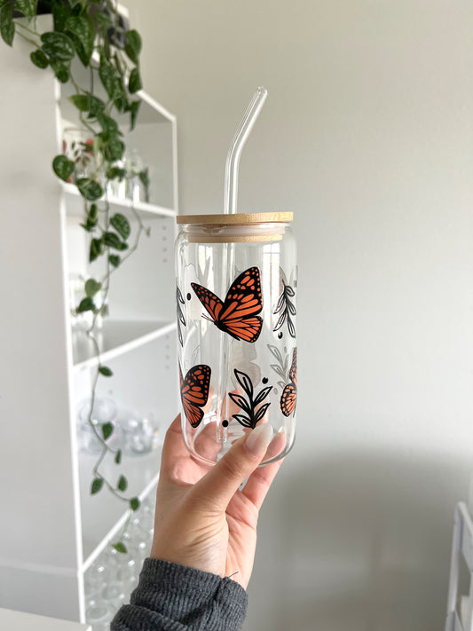 Monarch Butterfly Iced Coffee Glass