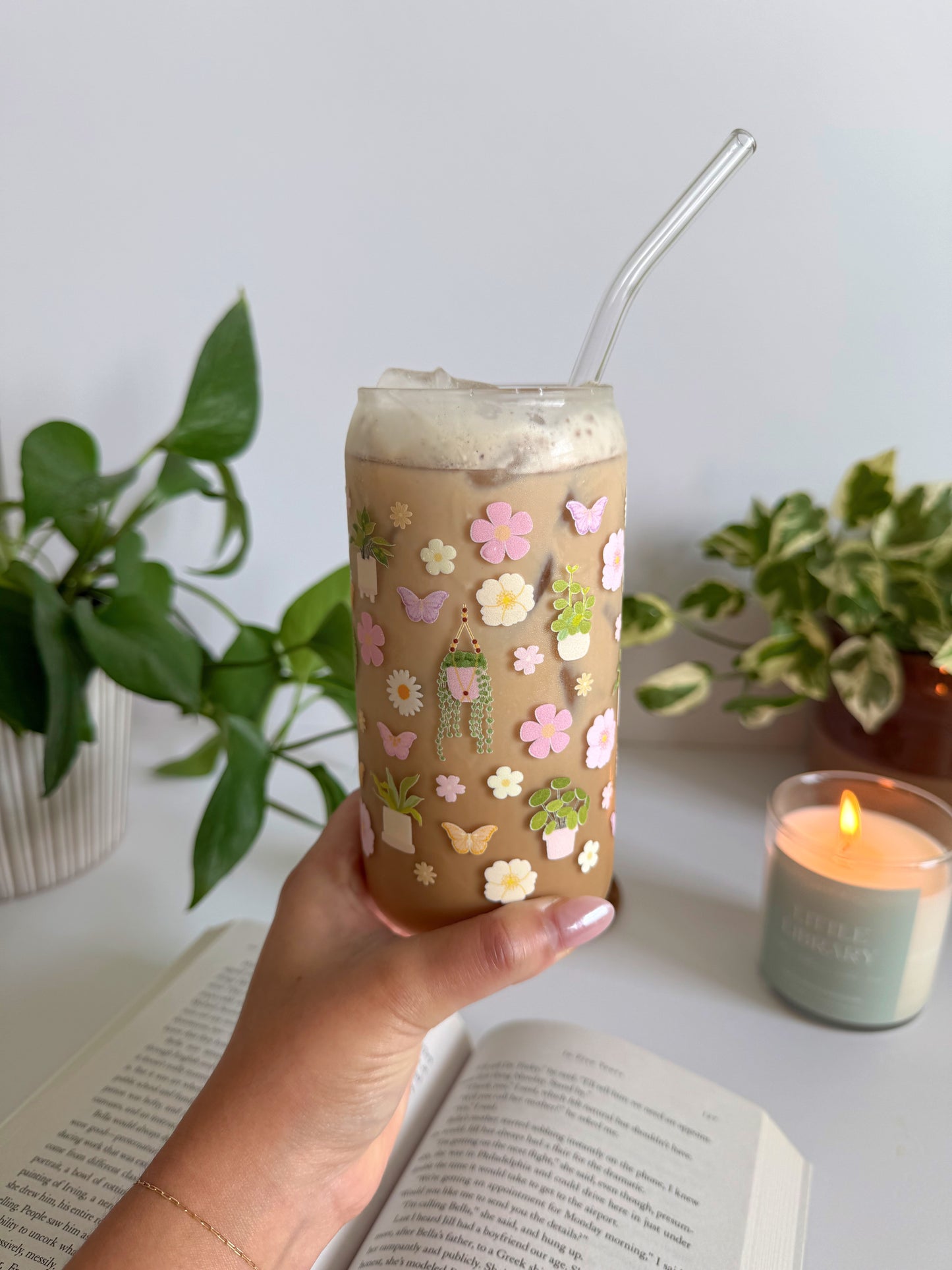 Plant and Flower Iced Coffee Glass