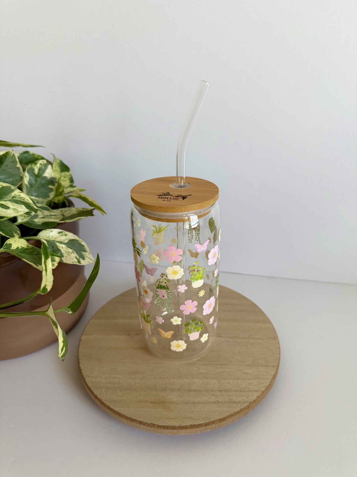Plant and Flower Iced Coffee Glass