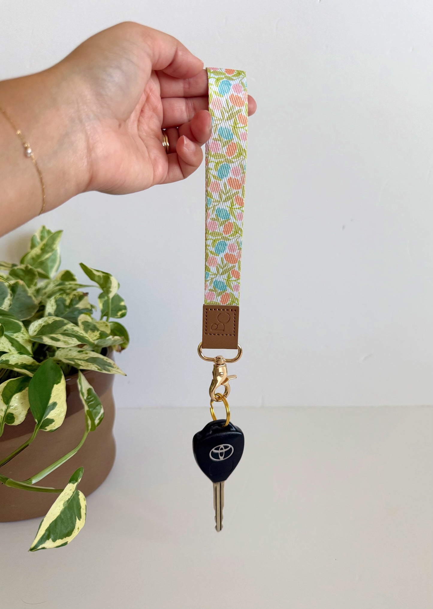 Pink and Orange Floral Wristlet Keychain