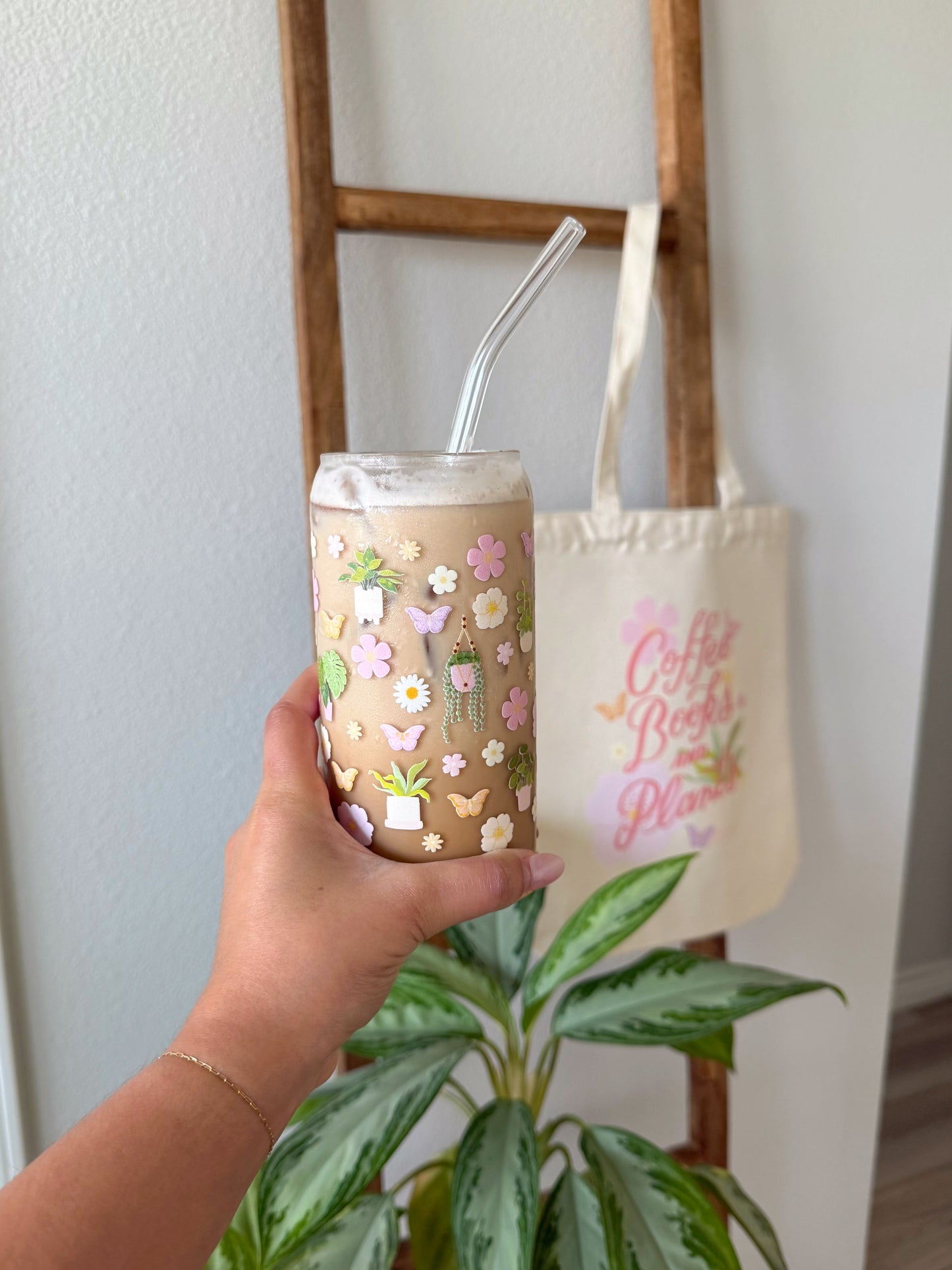 Plant and Flower Iced Coffee Glass
