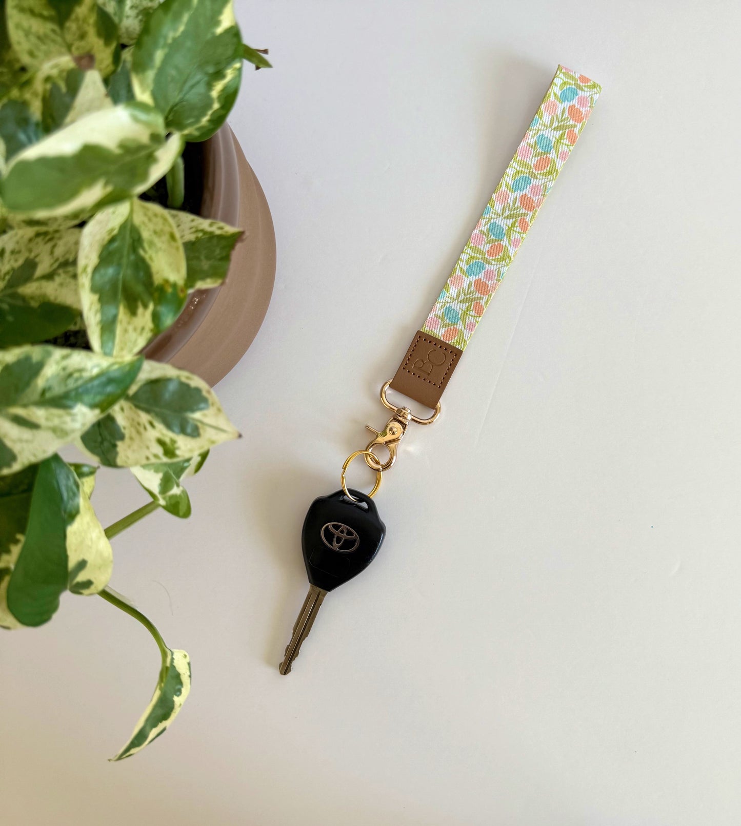 Pink and Orange Floral Wristlet Keychain