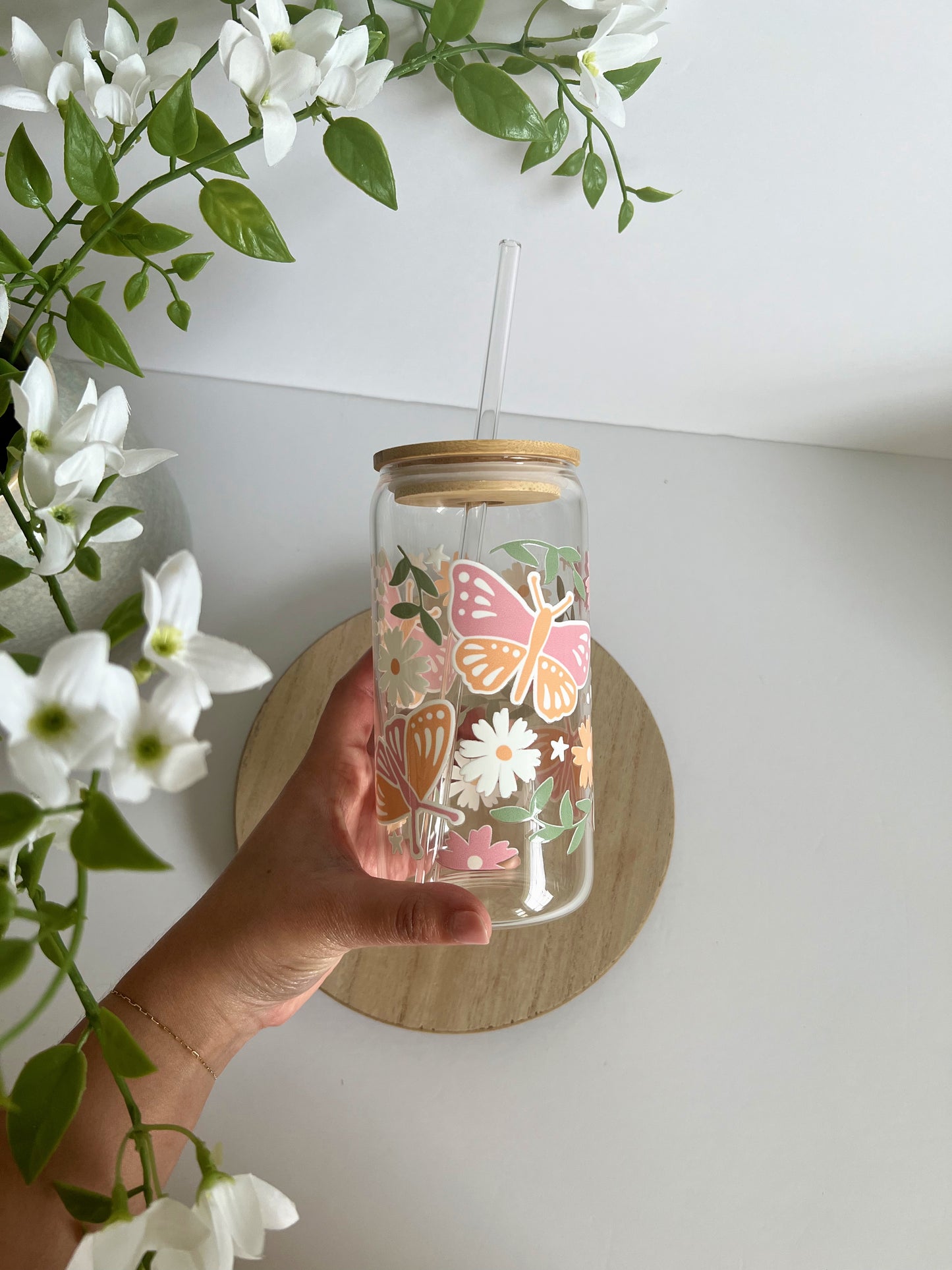Spring Butterfly Iced Coffee Glass