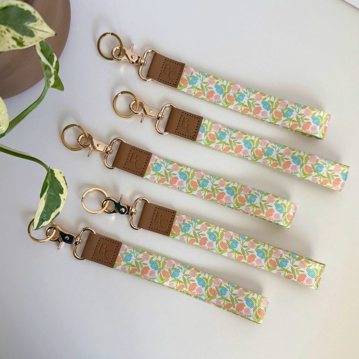 Pink and Orange Floral Wristlet Keychain