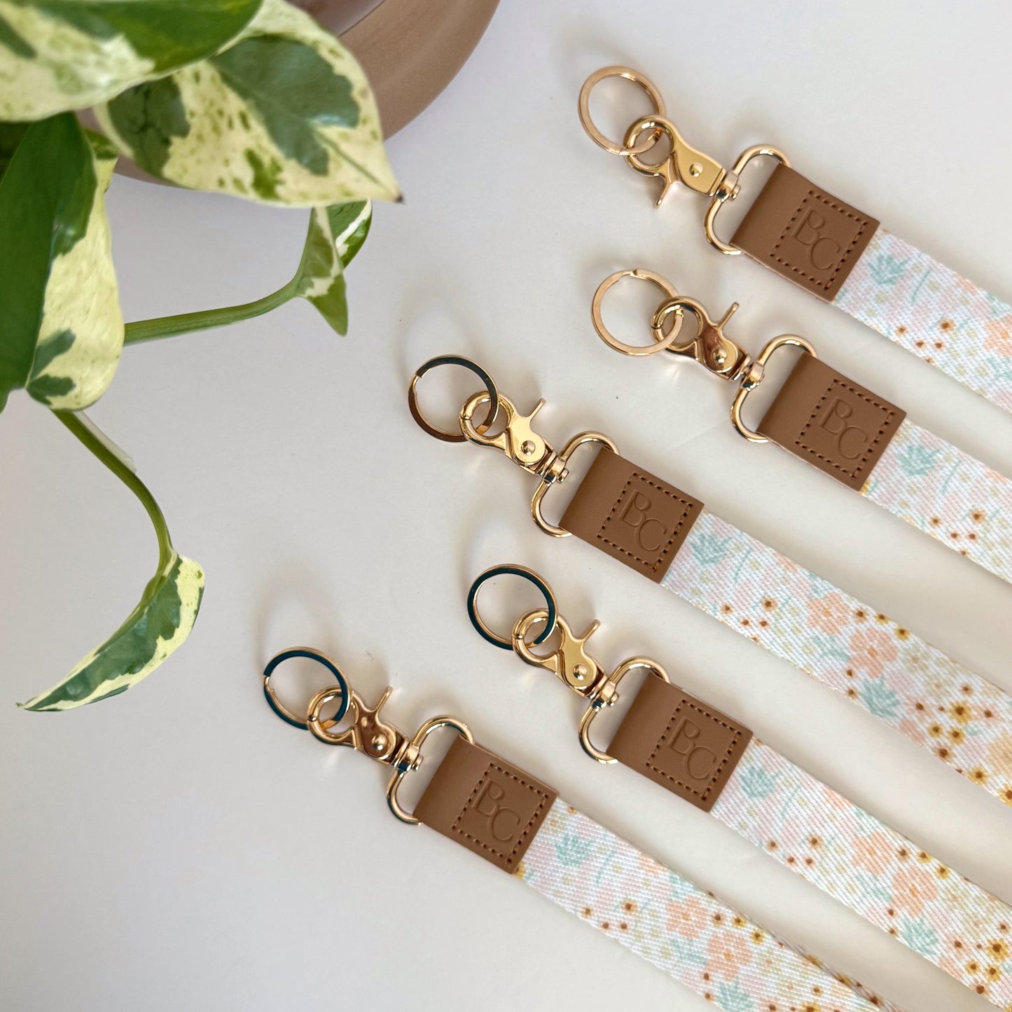 Neutral Spring Floral Wristlet Keychain