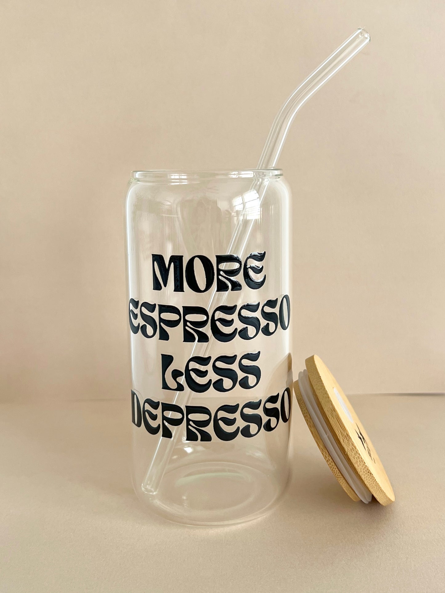More Espresso Less Depresso Iced Coffee Glass