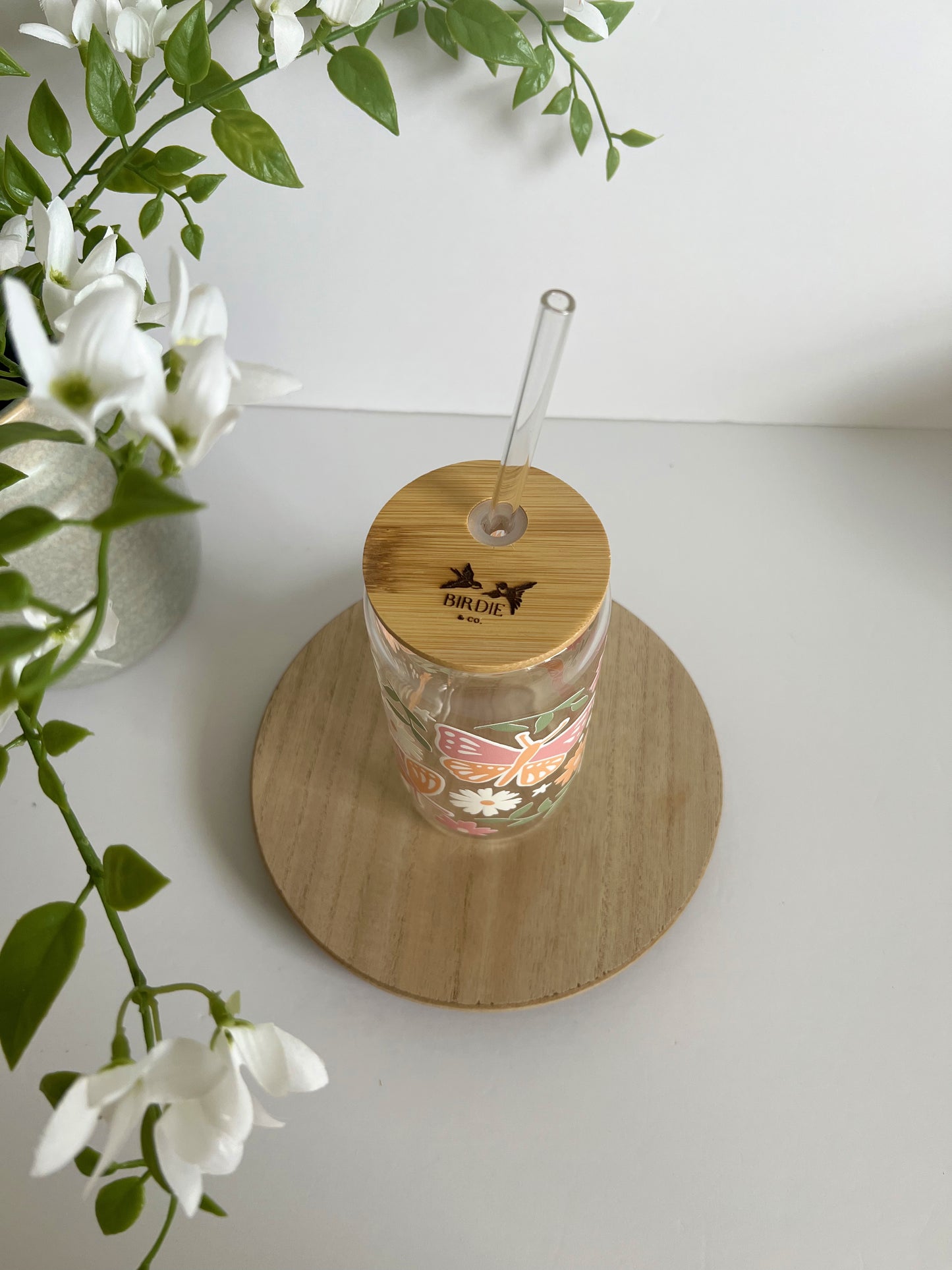 Spring Butterfly Iced Coffee Glass