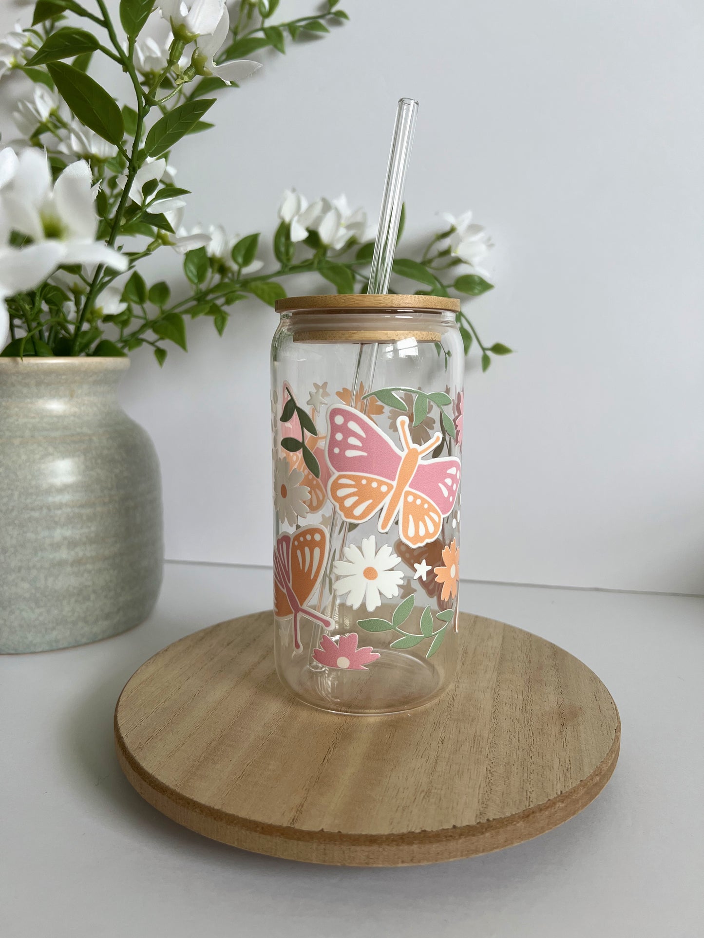Spring Butterfly Iced Coffee Glass