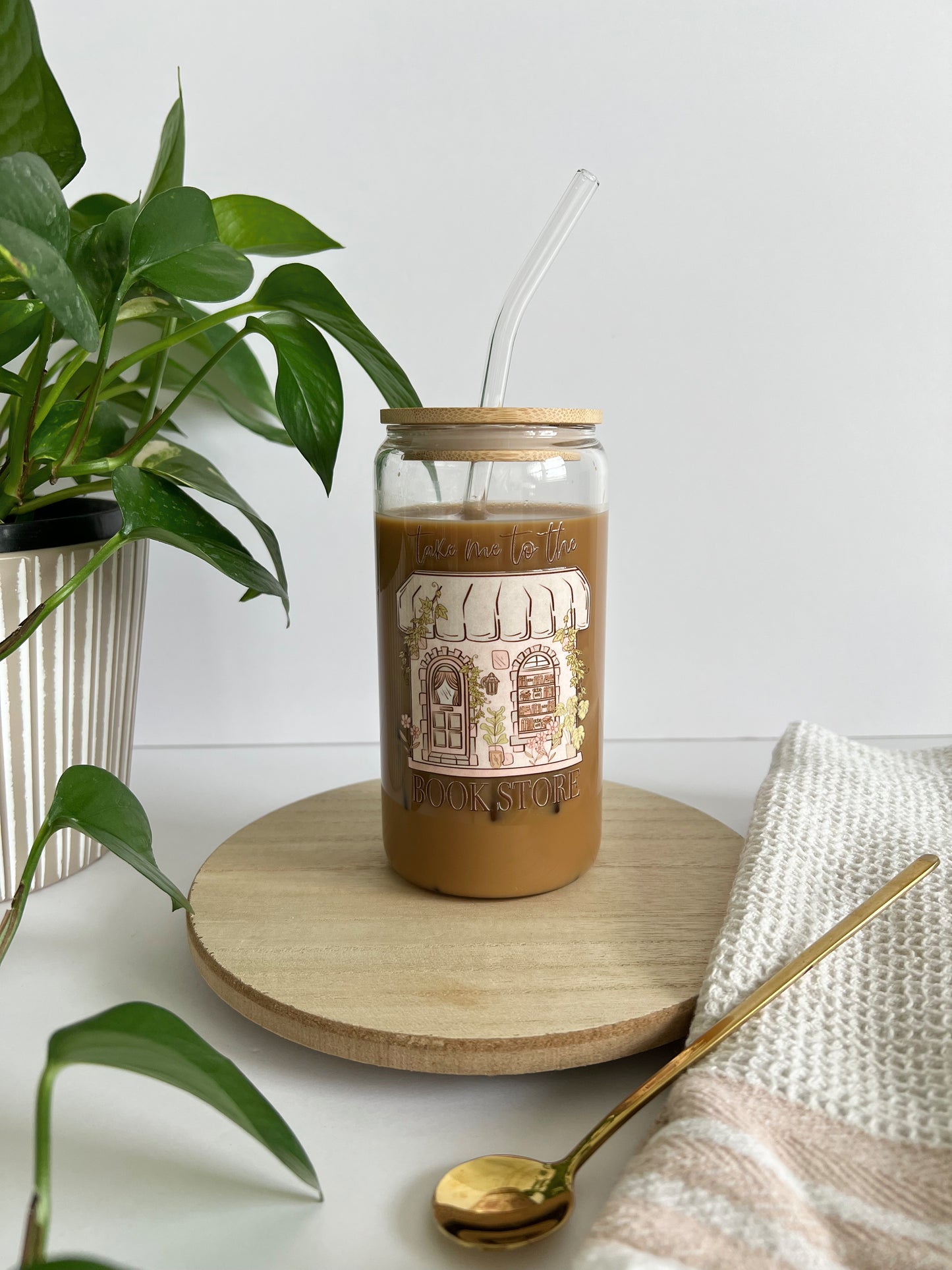 Take me to the Bookstore Iced Coffee Glass