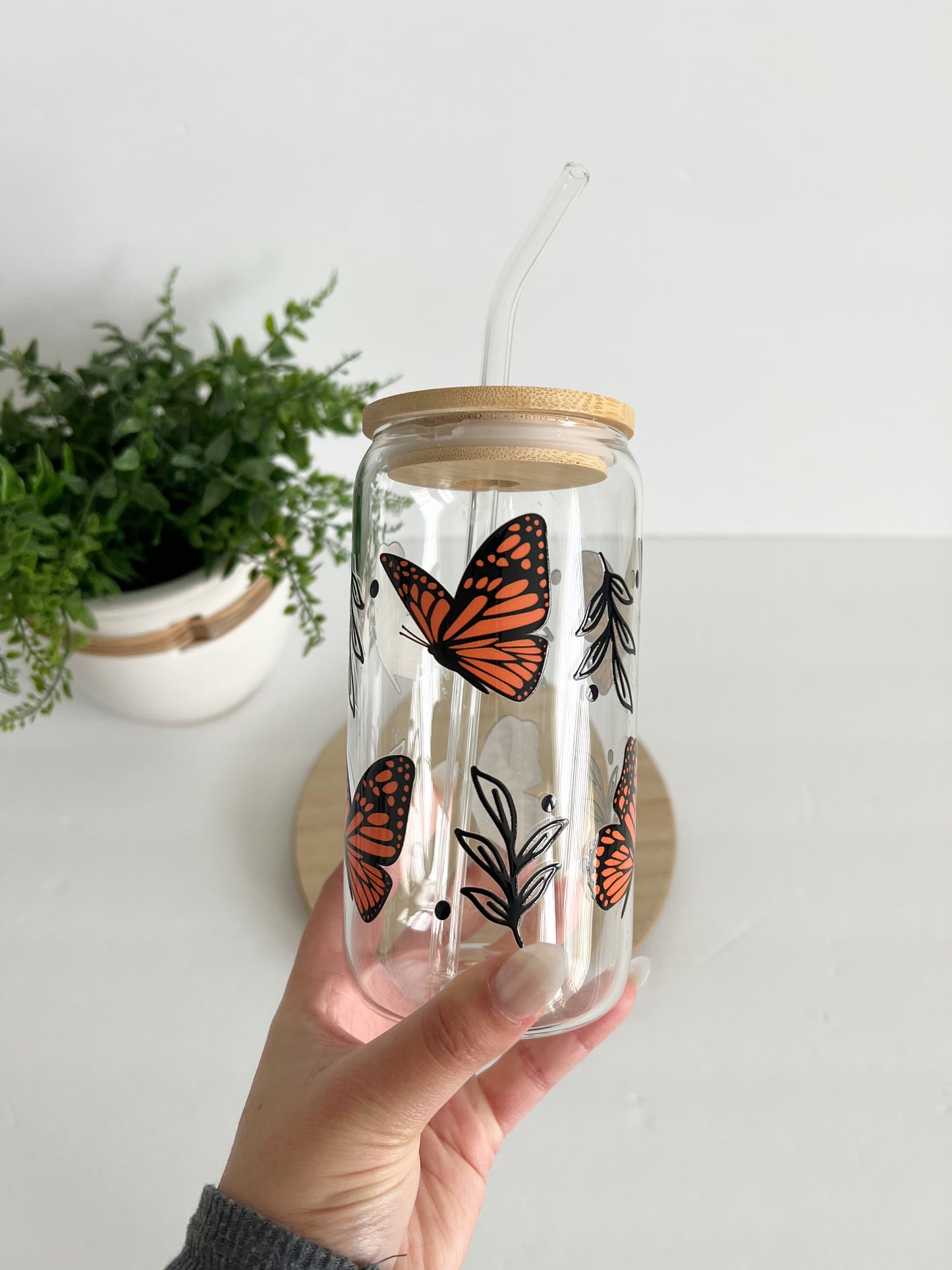 Monarch Butterfly Iced Coffee Glass