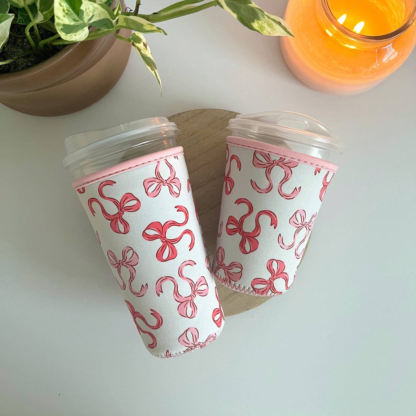 Light Pink Bow Iced Coffee Sleeve