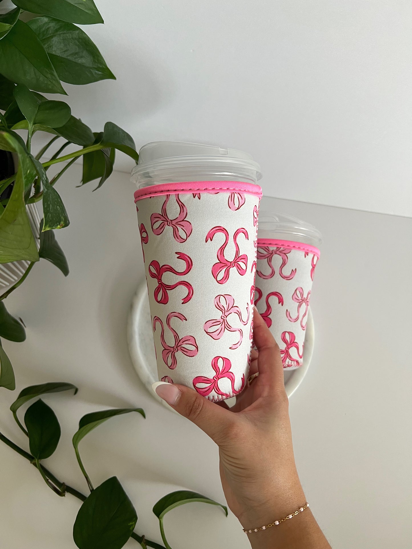 Hot Pink Bow Iced Coffee Sleeve
