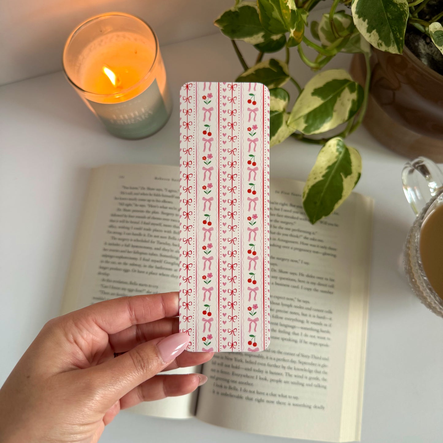 Cherry and Bows Double-Sided Bookmark