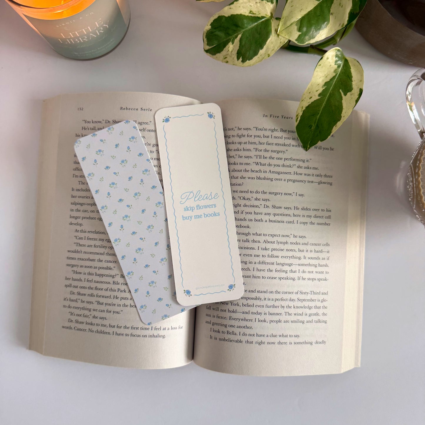 Dainty Blue Floral Double-Sided Bookmark