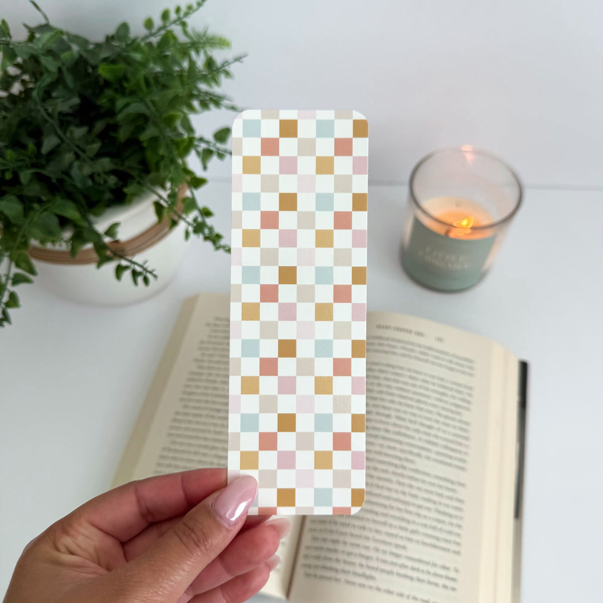 Pastel Checker Double-Sided Bookmark