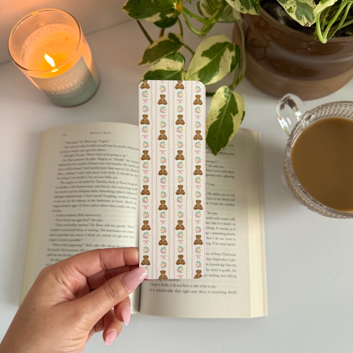 Coquette Bears and Flowers Double-Sided Bookmark