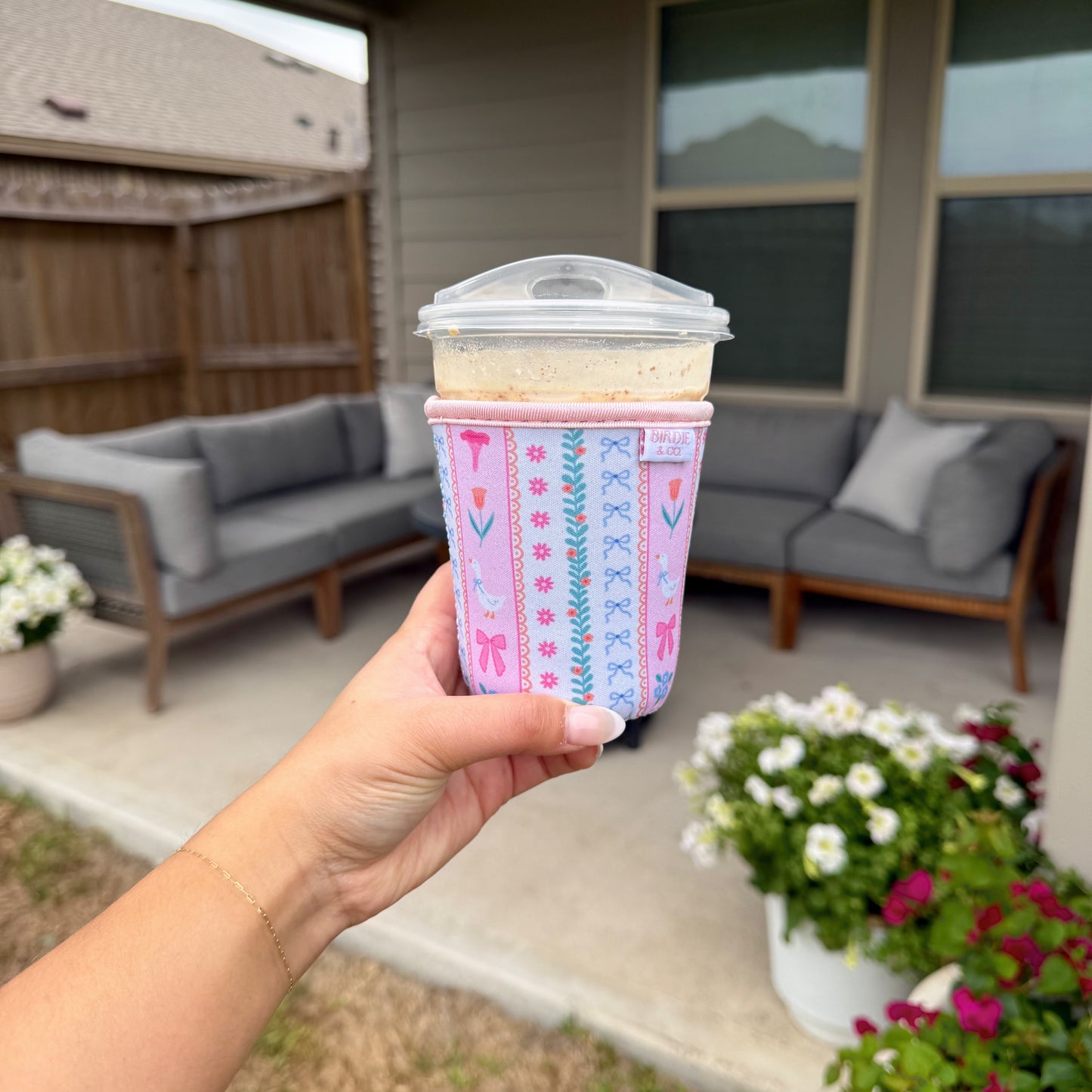 Goose and Floral Iced Coffee Sleeve