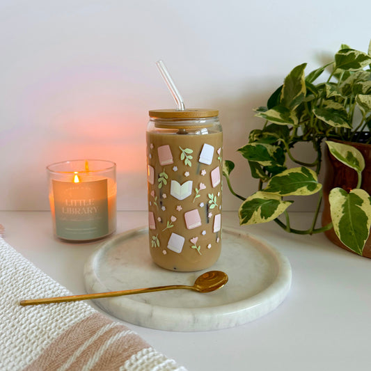 Flowers and Books Iced Coffee Glass
