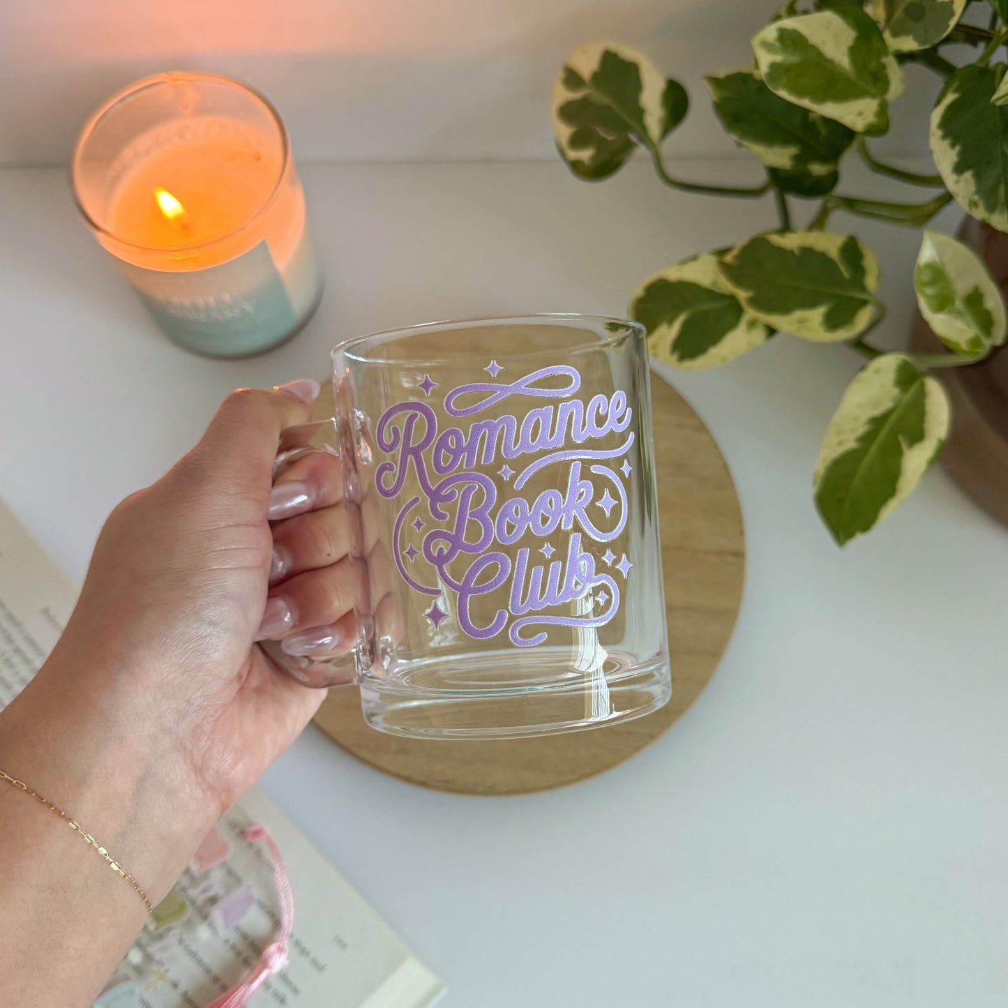 Romance Book Club Bookish Glass Mug – Aesthetic Clear Mug for Coffee & Book Lovers