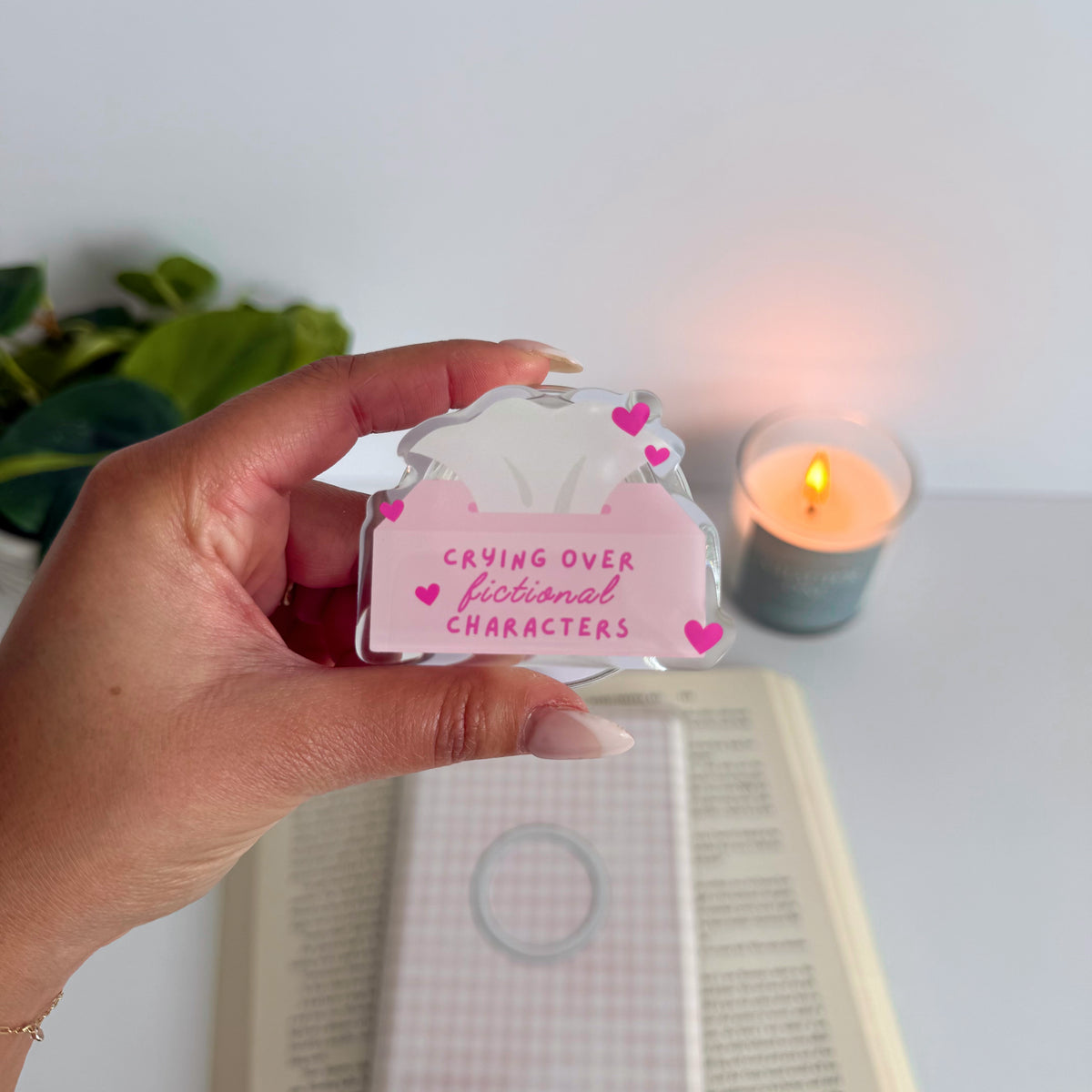 Crying Over Fictional Characters Kindle Grip, E-reader Magnetic Holder