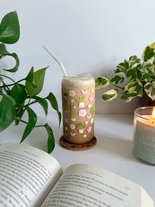 Plant and Flower Iced Coffee Glass