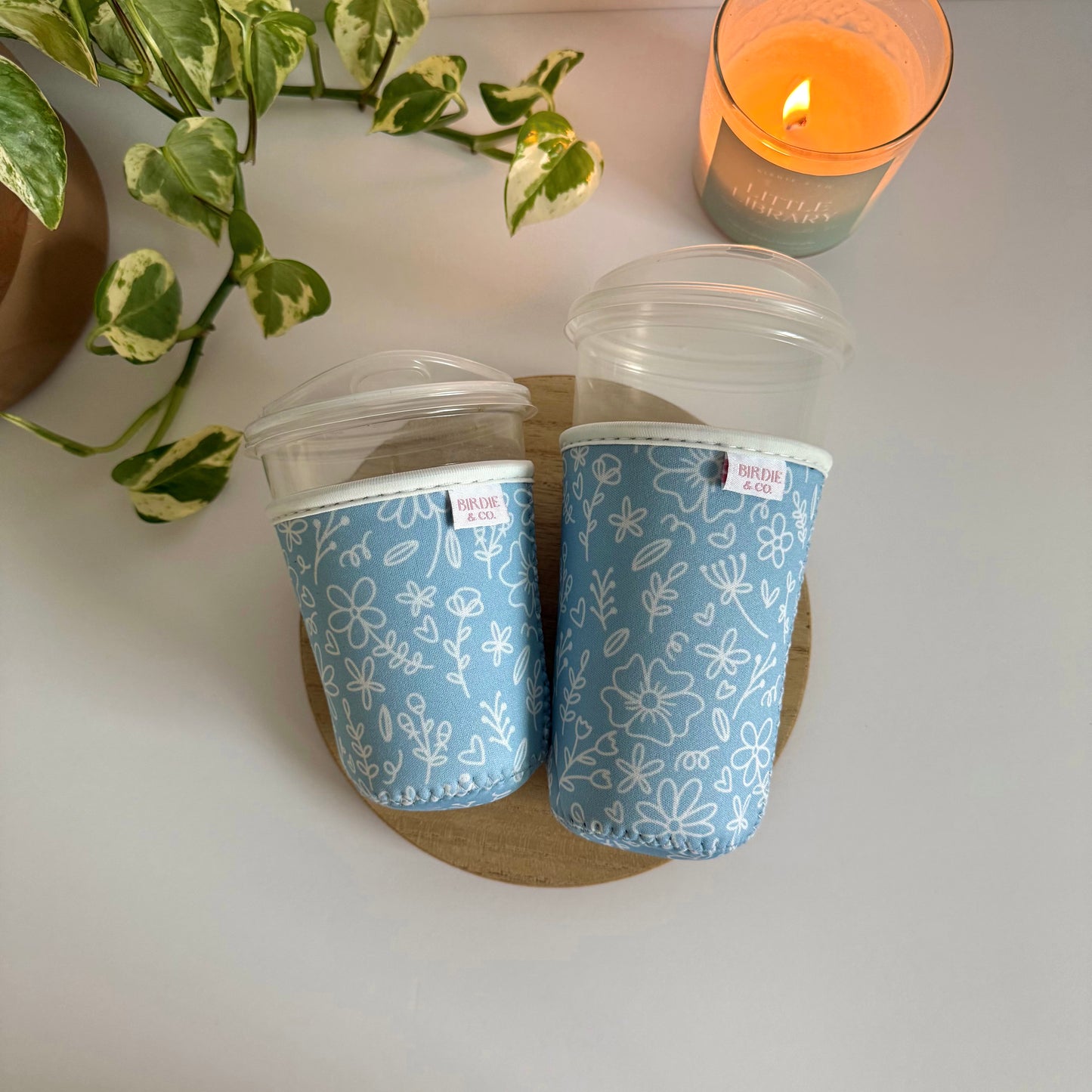 Blue and White Floral Iced Coffee Sleeve