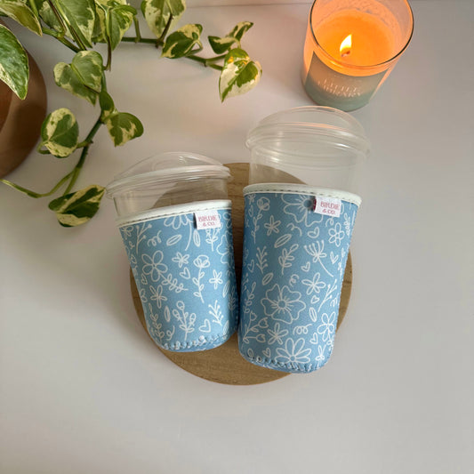 Blue and White Floral Iced Coffee Sleeve