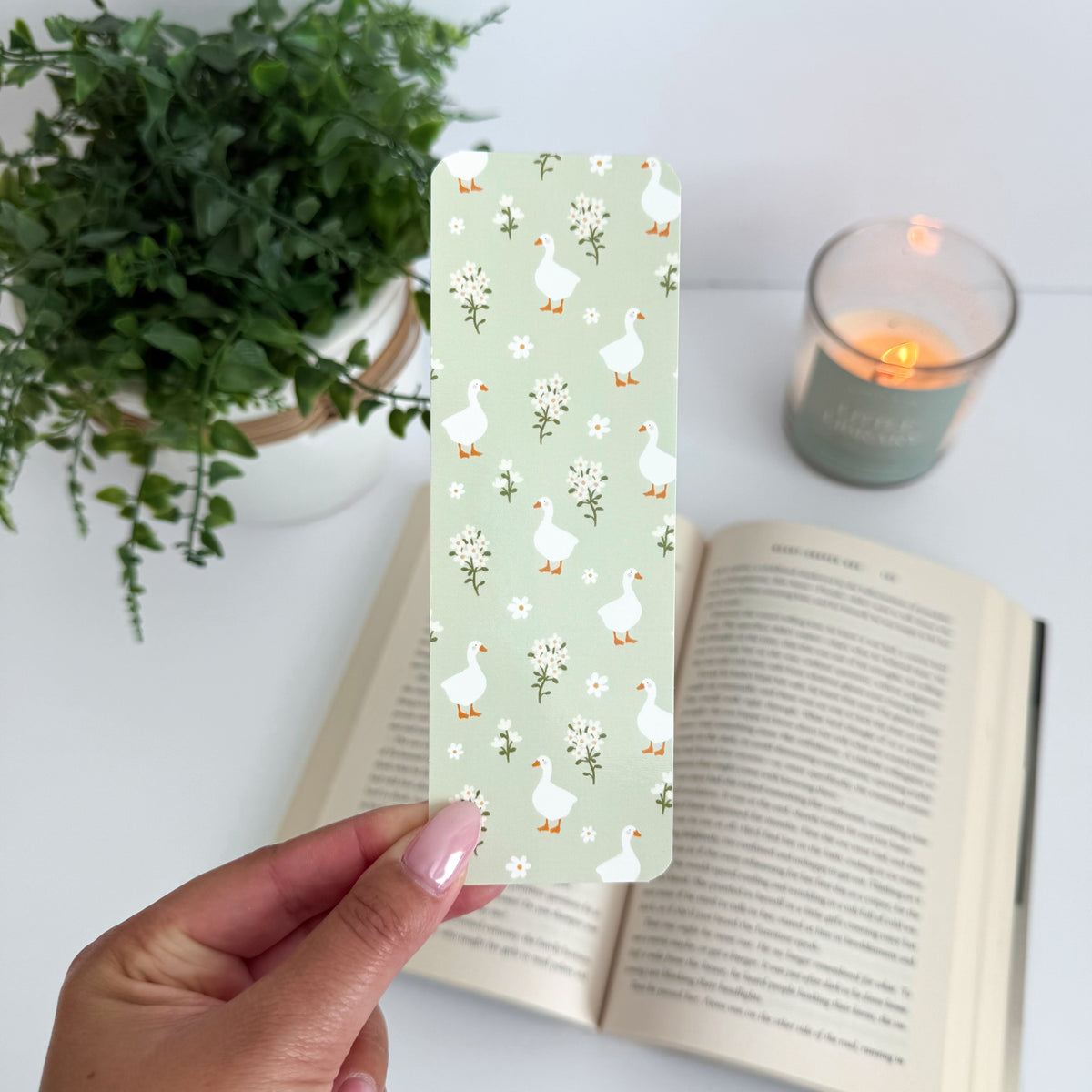 Green Goose Floral Double-Sided Bookmark