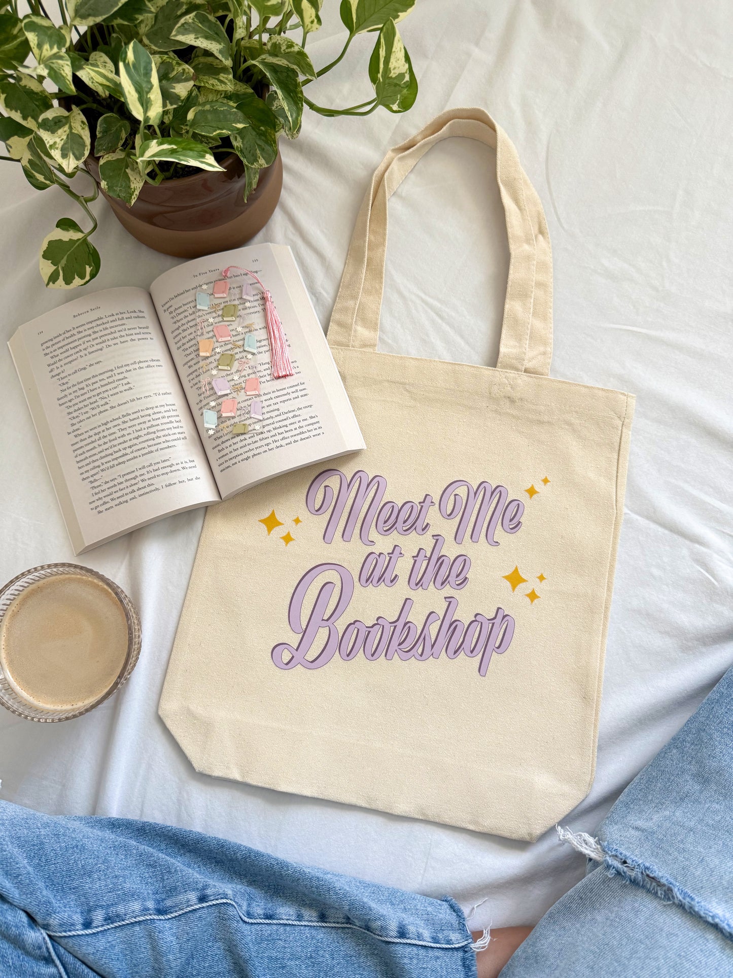 Meet Me at the Bookshop Tote Bag – Reusable Cotton Canvas Bag for Book Lovers & Teachers