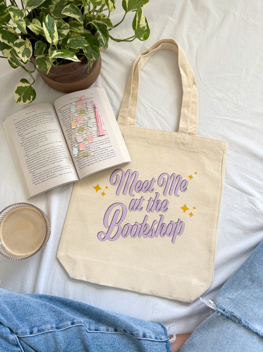 Meet Me at the Bookshop Tote Bag – Reusable Cotton Canvas Bag for Book Lovers & Teachers