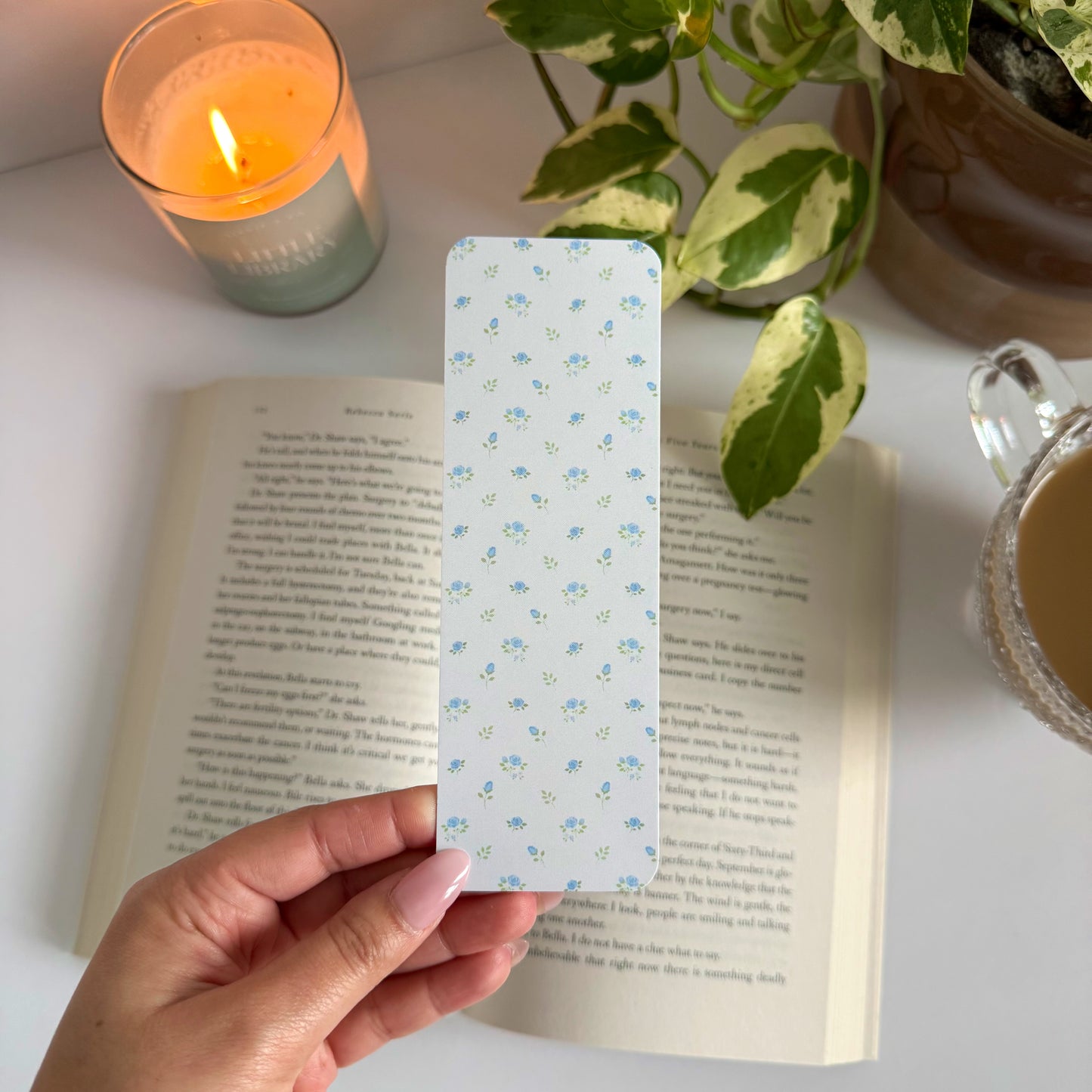 Dainty Blue Floral Double-Sided Bookmark