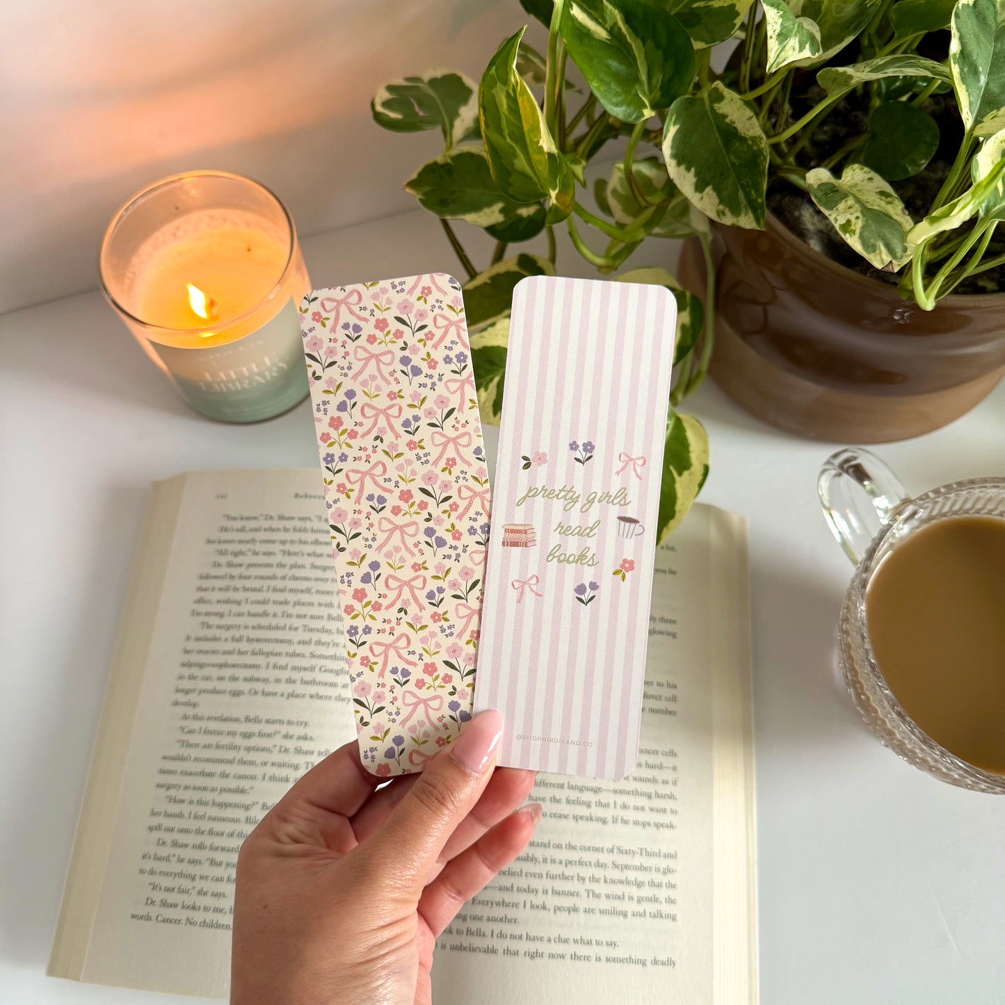 Coquette Flower and Bows Double -Sided Bookmark