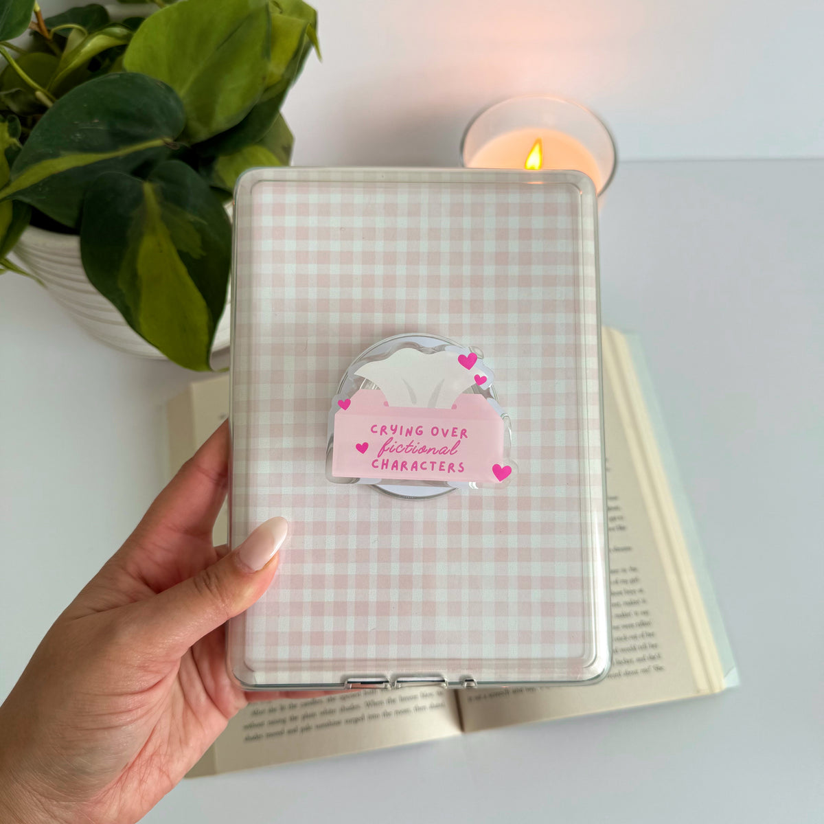 Crying Over Fictional Characters Kindle Grip, E-reader Magnetic Holder
