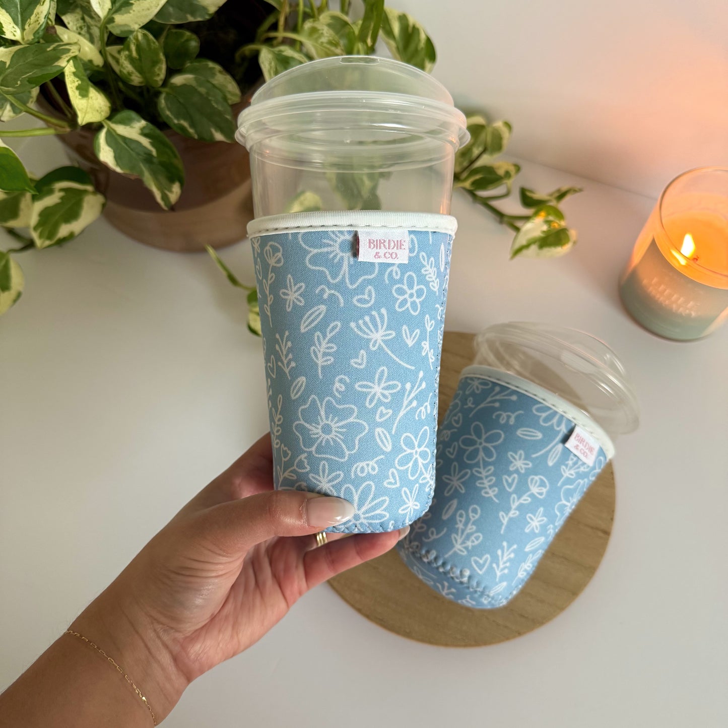 Blue and White Floral Iced Coffee Sleeve