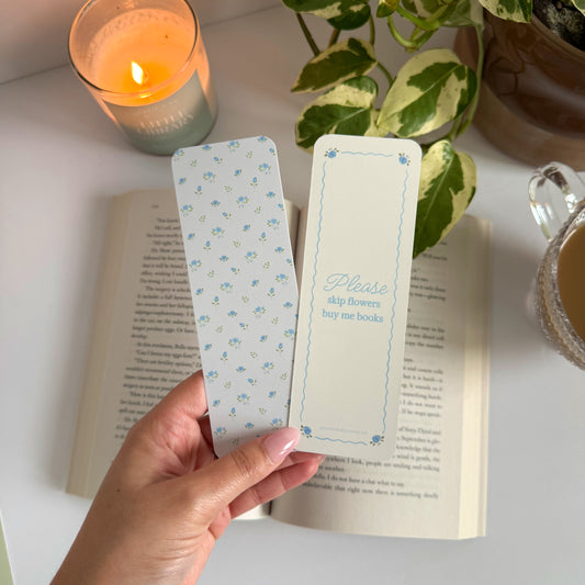 Dainty Blue Floral Double-Sided Bookmark